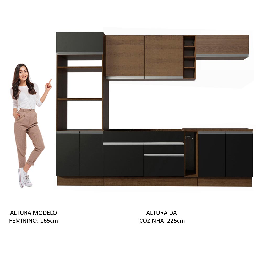 Armário de Cozinha Completa 290cm Rustic/Preto Vicenza Madesa 16