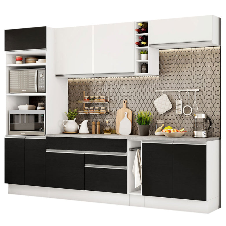 Armário de Cozinha Completa 290cm Branco/Preto Vicenza Madesa 16