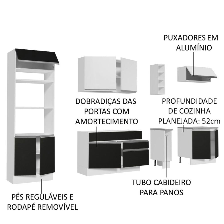 Armário de Cozinha Completa 290cm Branco/Preto Vicenza Madesa 16