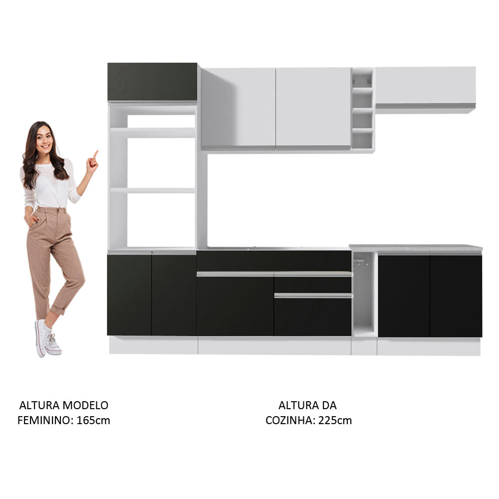 Armário de Cozinha Completa 290cm Branco/Preto Vicenza Madesa 16