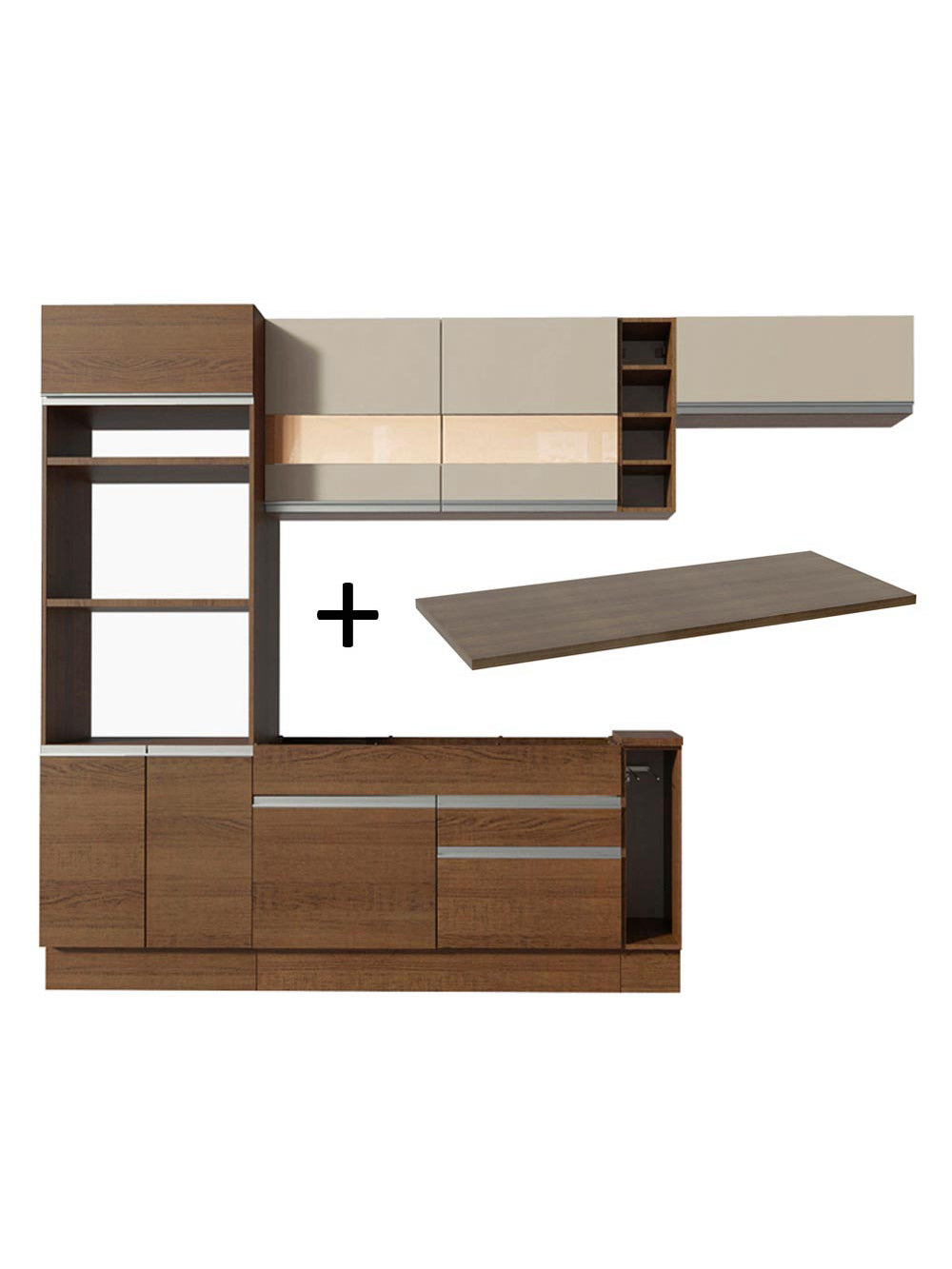 Armário de Cozinha Completa 290cm Rustic/Rustic/Crema Safira Madesa 13 - Rustic/Rustic/Crema