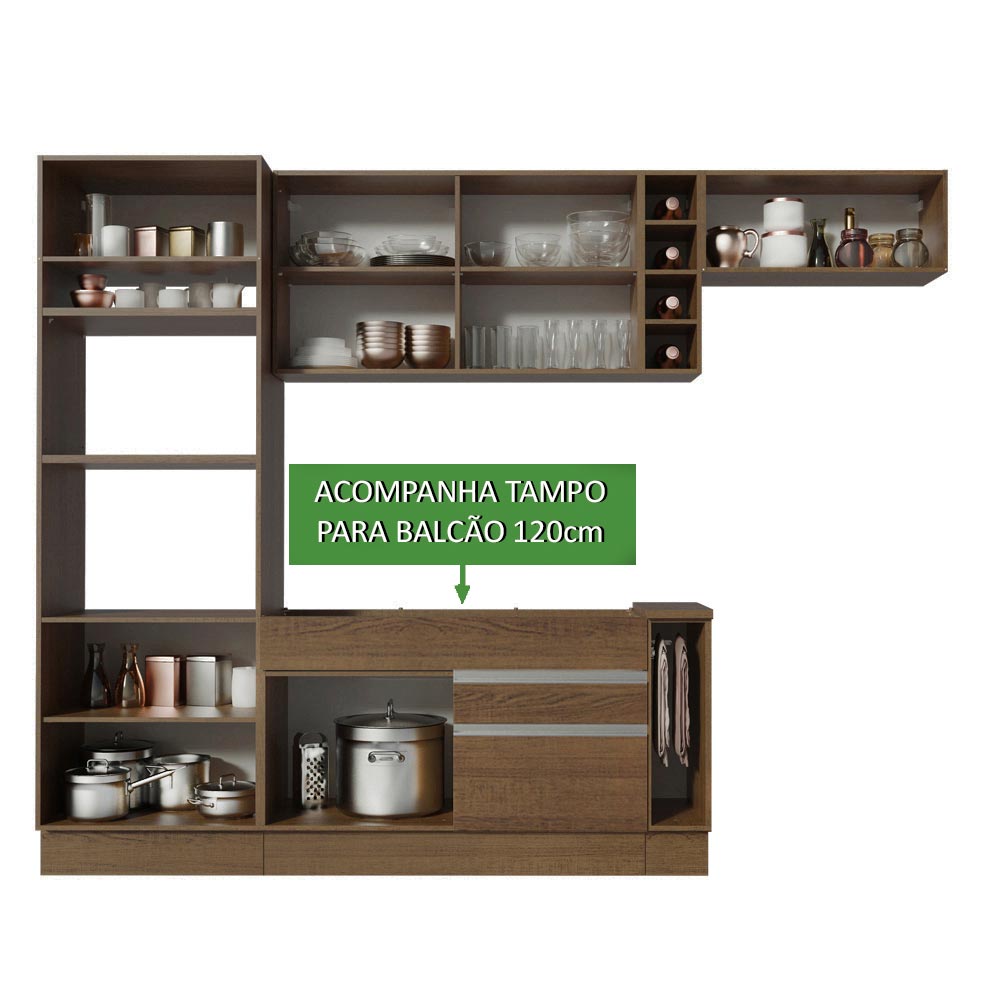 Armário de Cozinha Completa 290cm Rustic/Rustic/Crema Safira Madesa 13