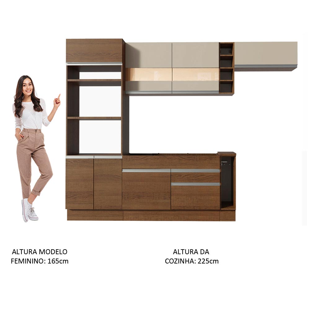 Armário de Cozinha Completa 290cm Rustic/Rustic/Crema Safira Madesa 13