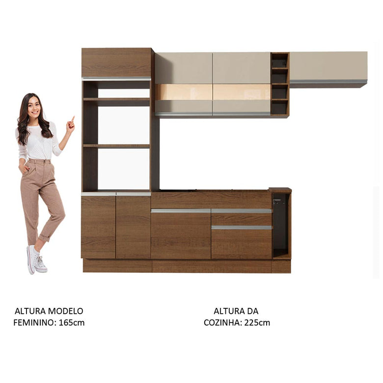 Armário de Cozinha Completa 290cm Rustic/Rustic/Crema Safira Madesa 13