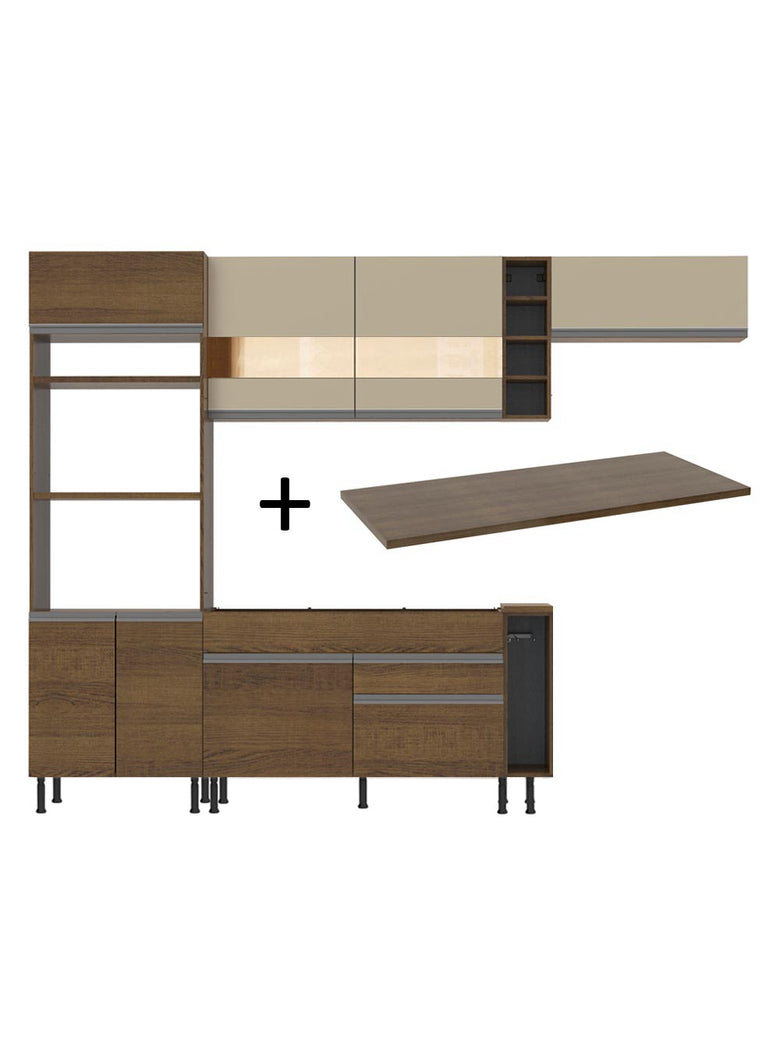 Armário de Cozinha Completa 290cm Rustic/Rustic/Crema Safira Madesa 13