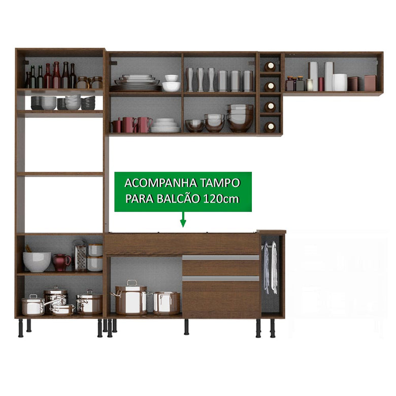 Armário de Cozinha Completa 290cm Rustic/Rustic/Crema Safira Madesa 13