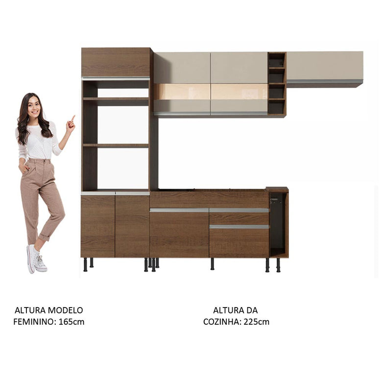 Armário de Cozinha Completa 290cm Rustic/Rustic/Crema Safira Madesa 13