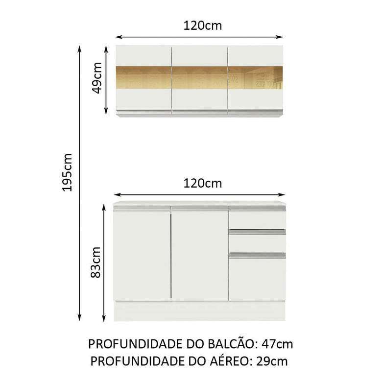 Armário de Cozinha Compacta 100% MDF 120 cm Branco Smart Madesa 01