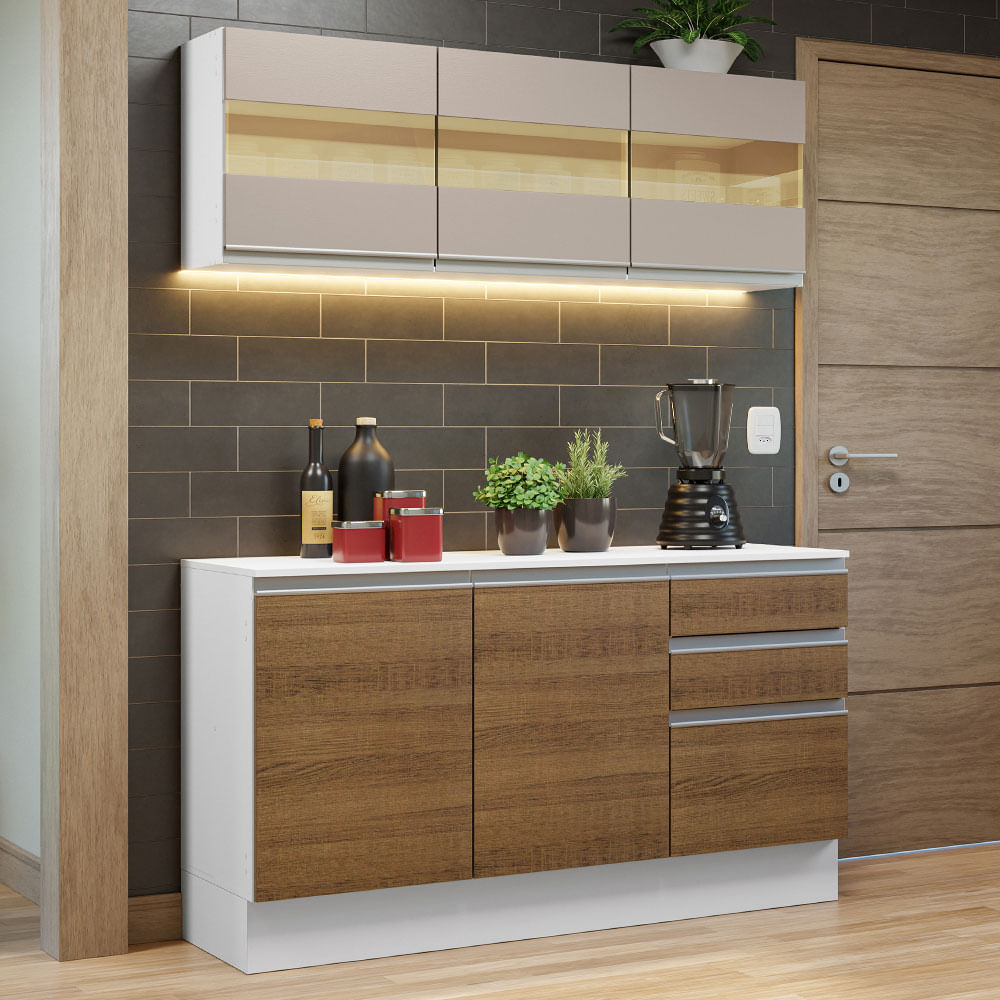 Armário de Cozinha Compacta 100% MDF 120 cm Branco/Rustic/Crema Smart Madesa 01 - Branco