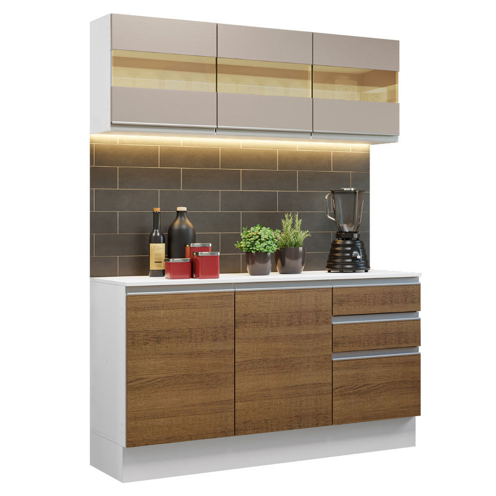 Armário de Cozinha Compacta 100% MDF 120 cm Branco/Rustic/Crema Smart Madesa 01 - Branco