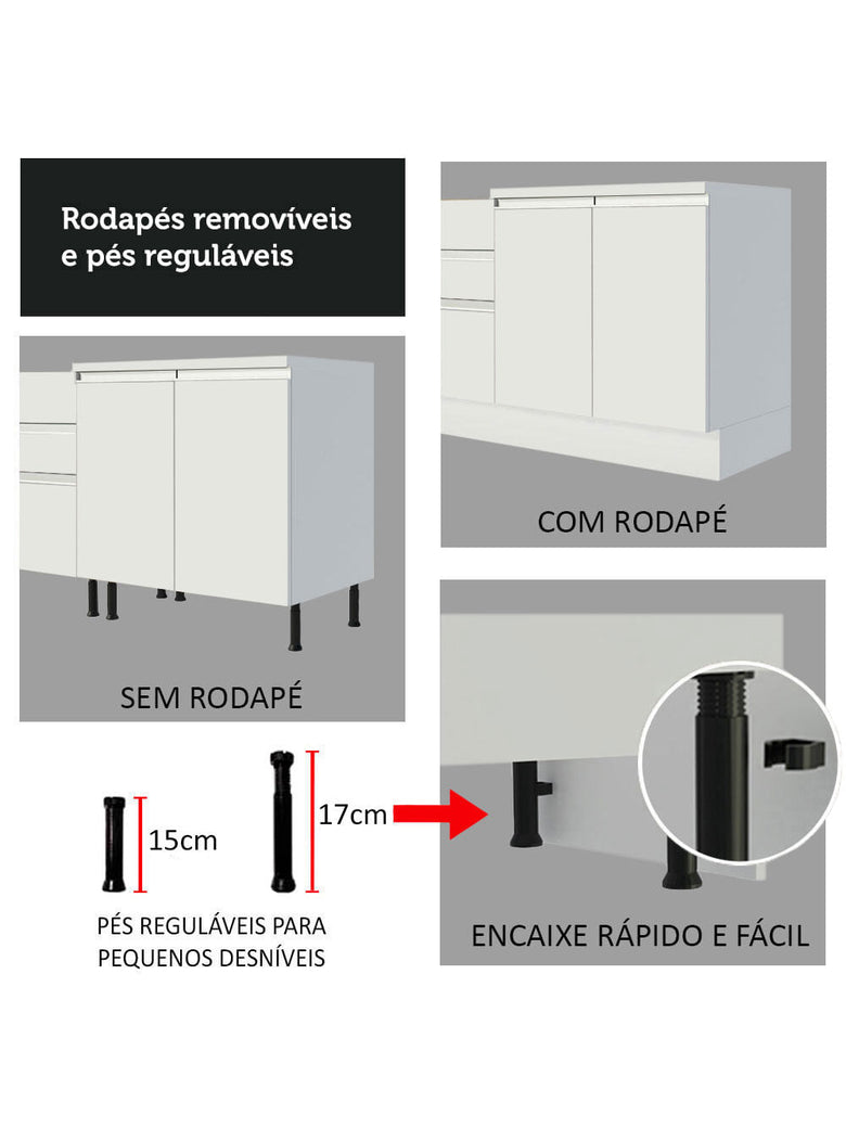 Armário de Cozinha Compacta 100% MDF 170 cm Branco Smart Madesa 01