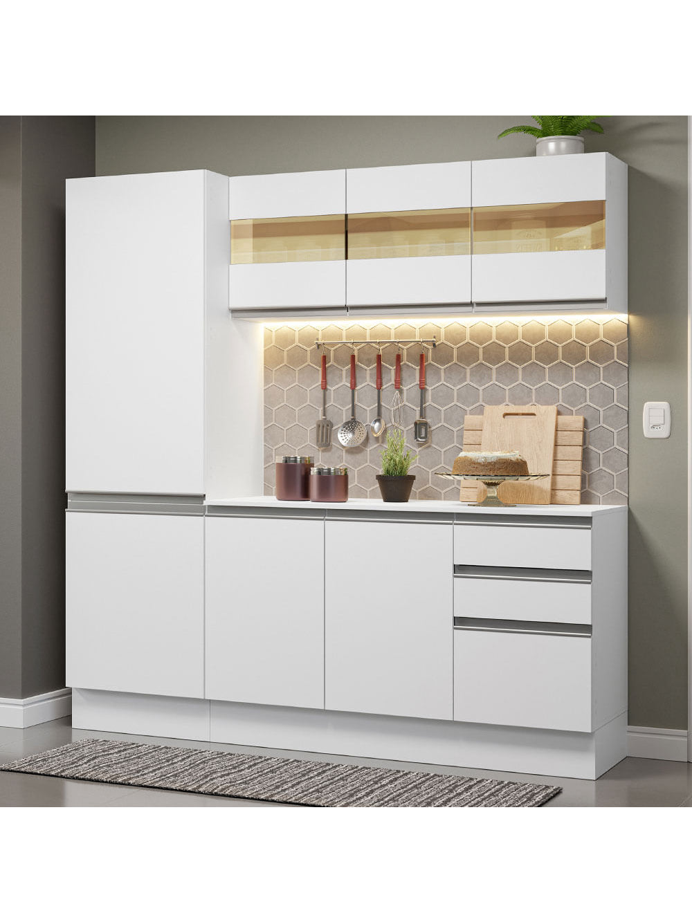 Armário de Cozinha Compacta 100% MDF 170 cm Branco Smart Madesa 01 - Branco