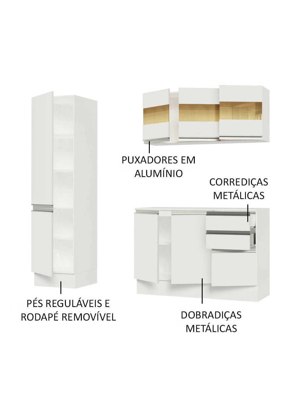 Armário de Cozinha Compacta 100% MDF 170 cm Branco Smart Madesa 01