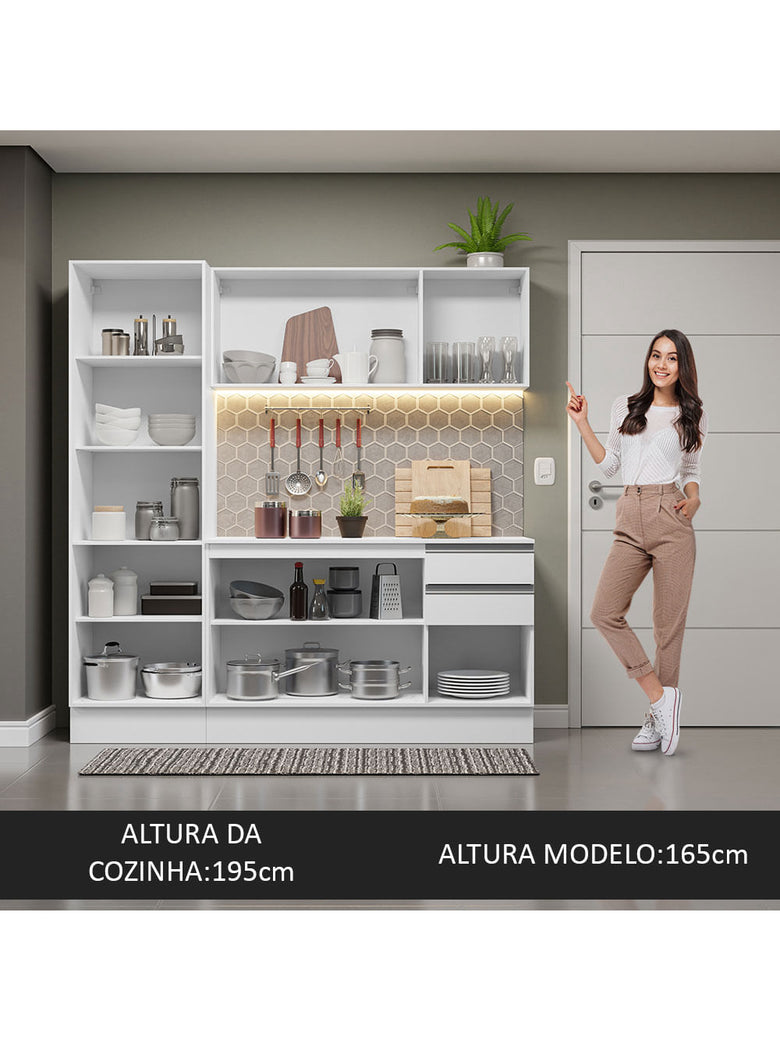 Armário de Cozinha Compacta 100% MDF 170 cm Branco Smart Madesa 01