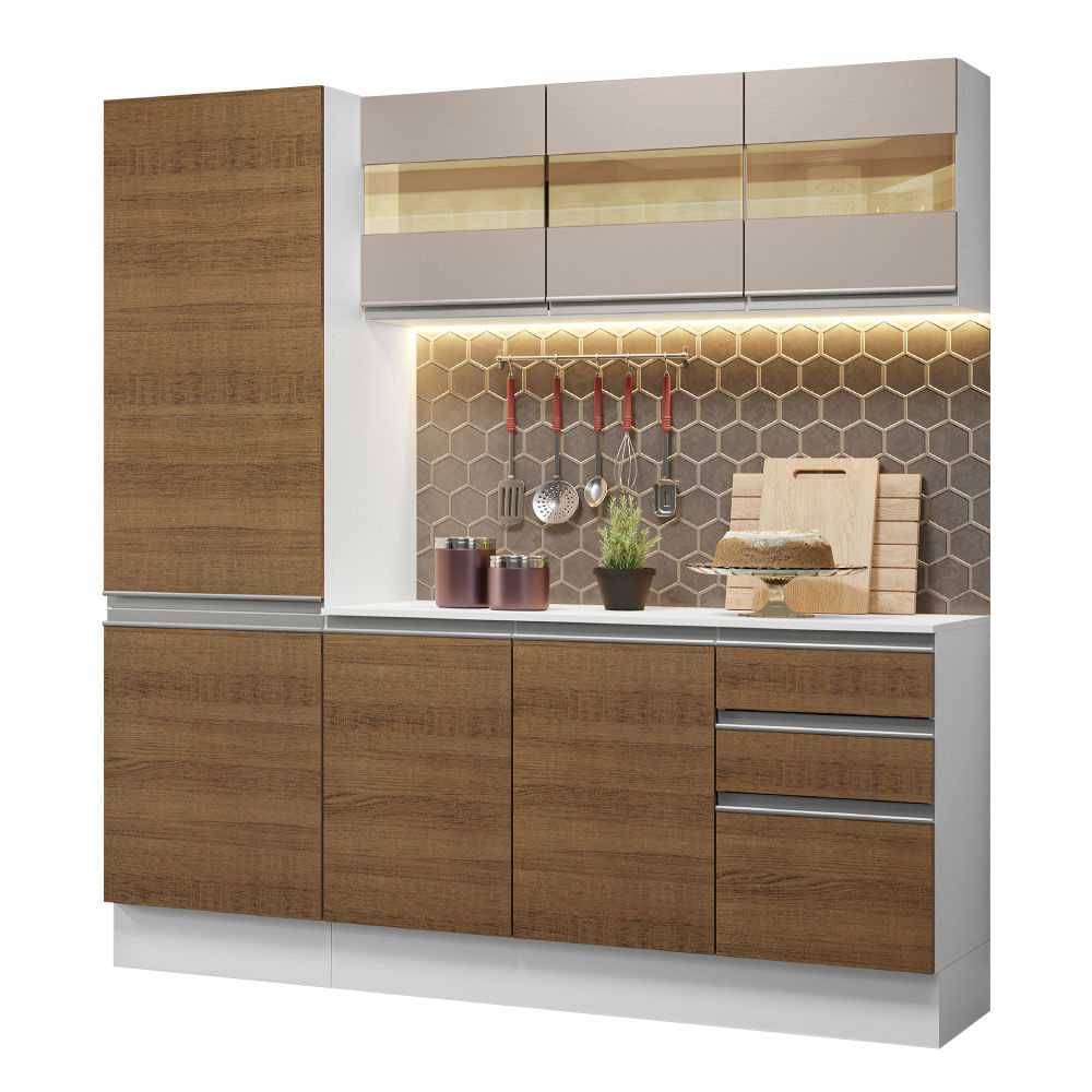 Armário de Cozinha Compacta 100% MDF 170 cm Branco/Rustic/Crema Smart Madesa 01 - Branco/Rustic/Crema