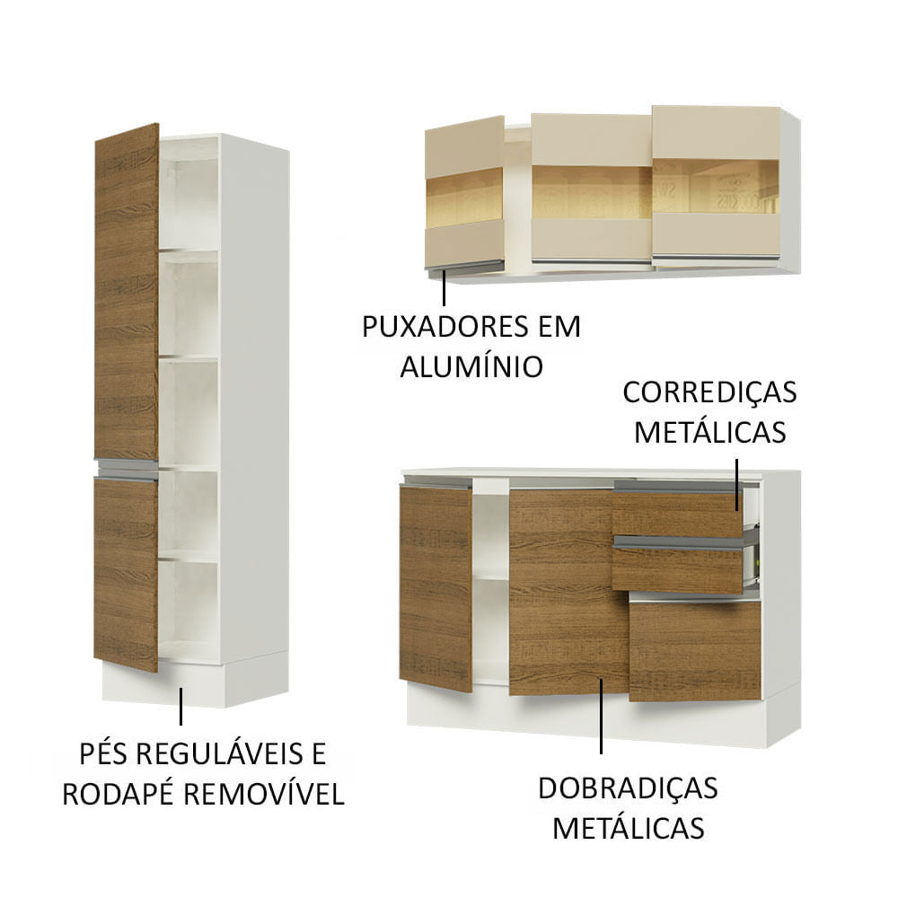 Armário de Cozinha Compacta 100% MDF 170 cm Branco/Rustic/Crema Smart Madesa 01