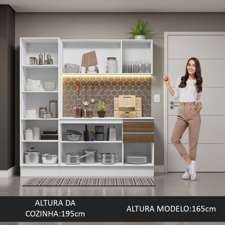 Armário de Cozinha Compacta 100% MDF 170 cm Branco/Rustic/Crema Smart Madesa 01