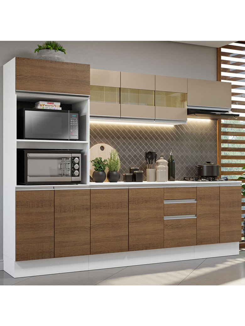 Armário de Cozinha Completa 100% MDF 250 cm Branco/Rustic/Crema Smart Madesa 01