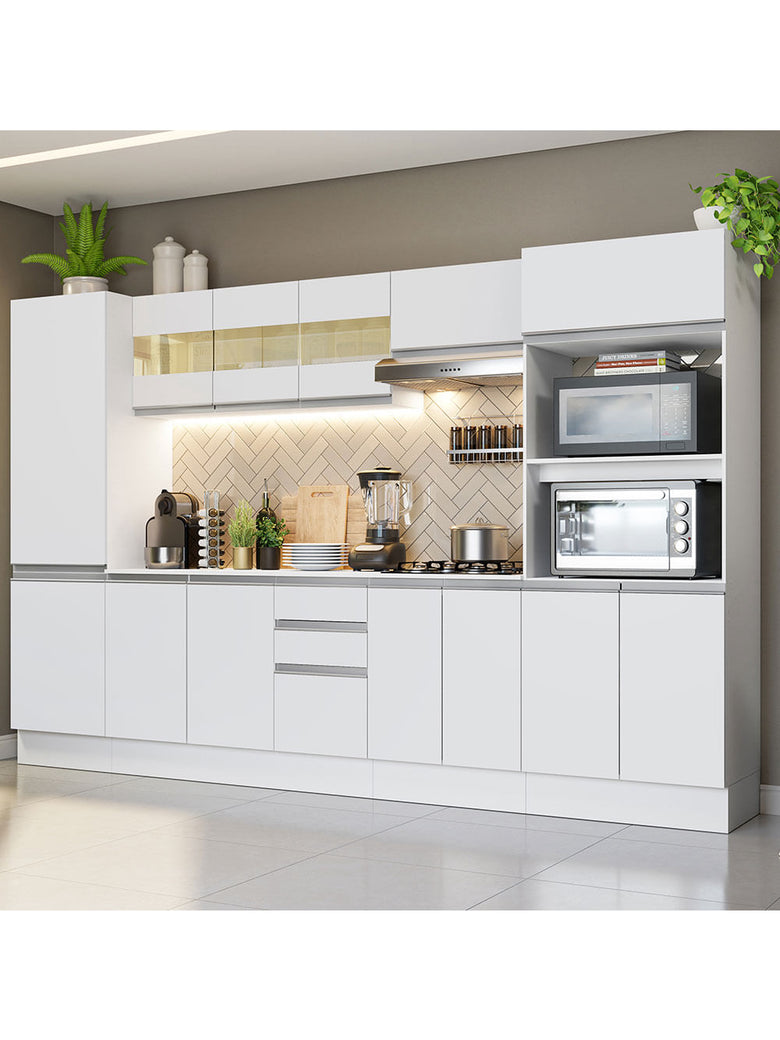 Armário de Cozinha Completa 100% MDF 300 cm Frentes Branco Smart Madesa 01