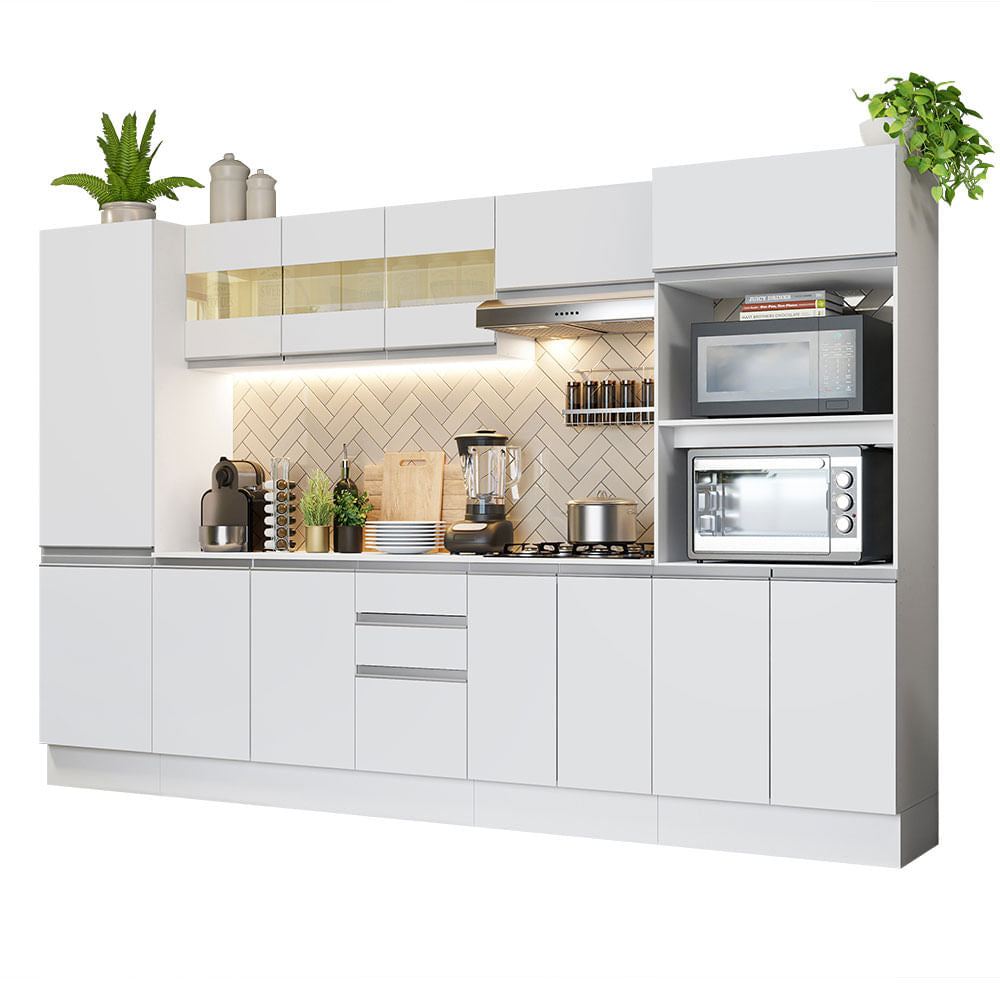Armário de Cozinha Completa 100% MDF 300 cm Frentes Branco Smart Madesa 01 - Branco