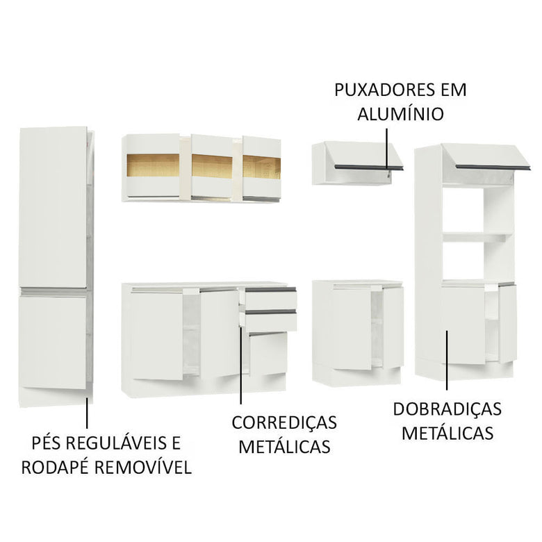 Armário de Cozinha Completa 100% MDF 300 cm Frentes Branco Smart Madesa 01