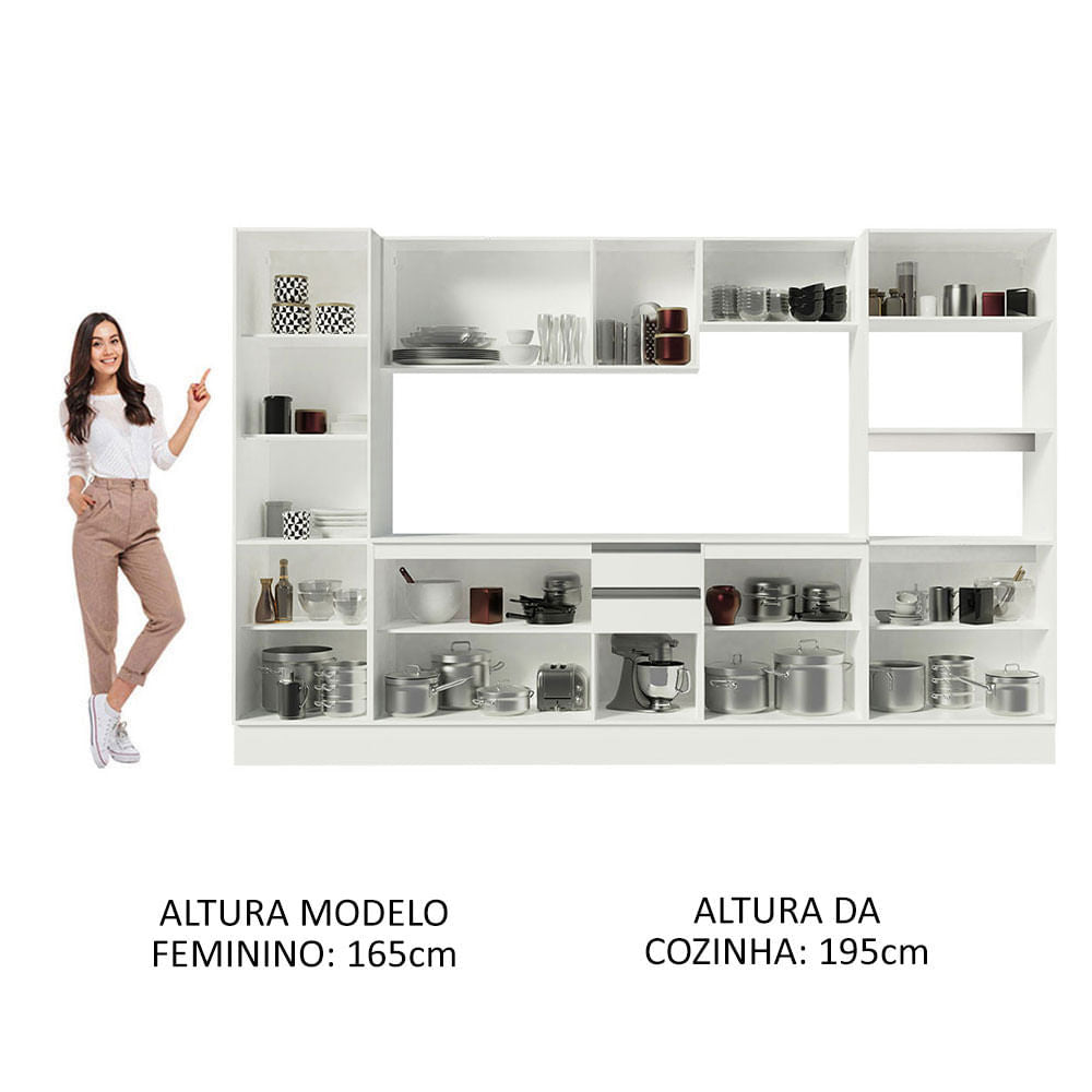 Armário de Cozinha Completa 100% MDF 300 cm Frentes Branco Smart Madesa 01