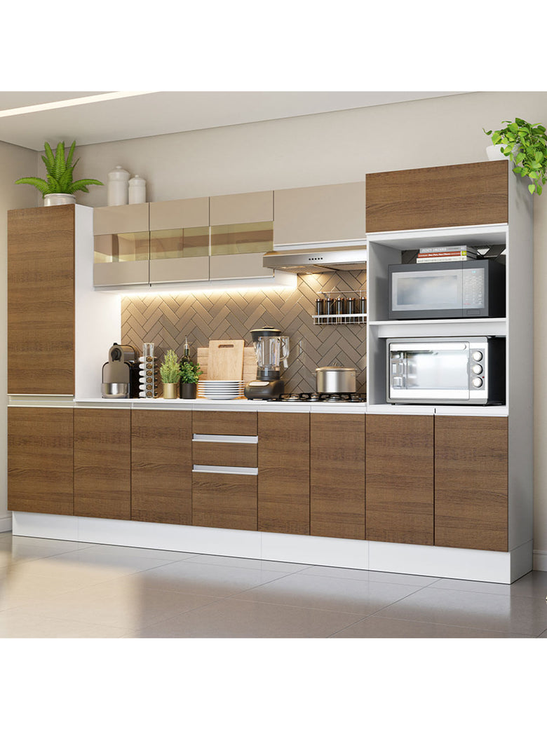 Armário de Cozinha Completa 100% MDF 300 cm Branco/Rustic/Crema Smart Madesa 01