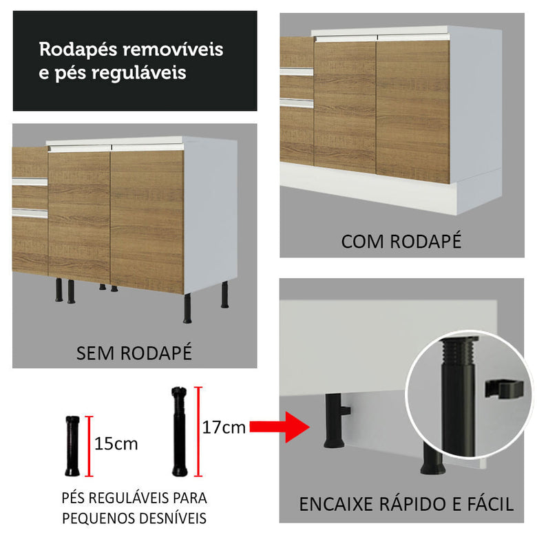 Armário de Cozinha Completa 100% MDF 300 cm Branco/Rustic/Crema Smart Madesa 01