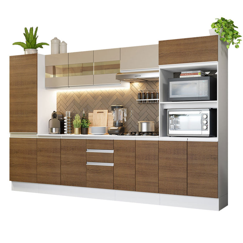 Armário de Cozinha Completa 100% MDF 300 cm Branco/Rustic/Crema Smart Madesa 01