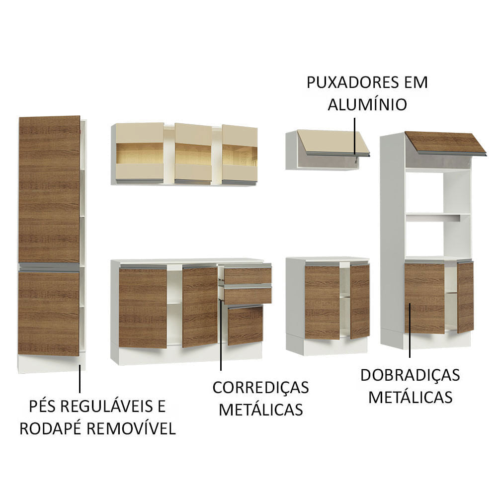 Armário de Cozinha Completa 100% MDF 300 cm Branco/Rustic/Crema Smart Madesa 01