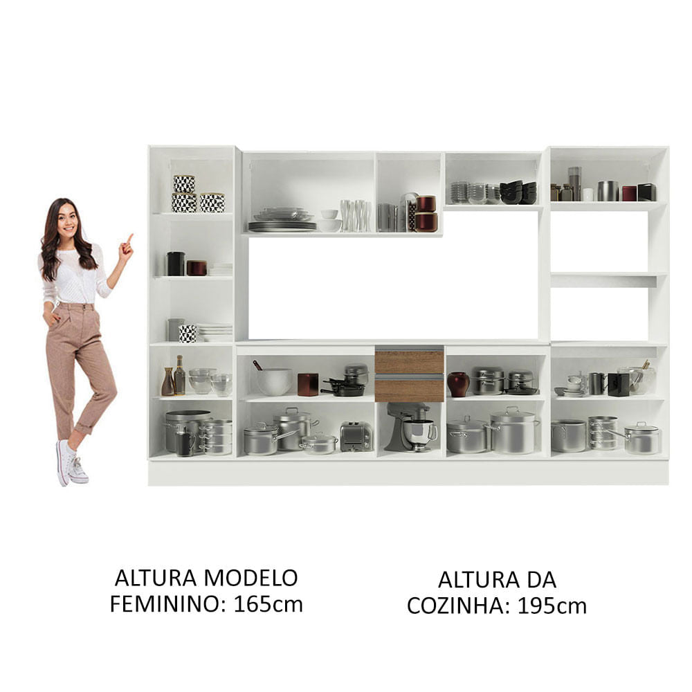 Armário de Cozinha Completa 100% MDF 300 cm Branco/Rustic/Crema Smart Madesa 01