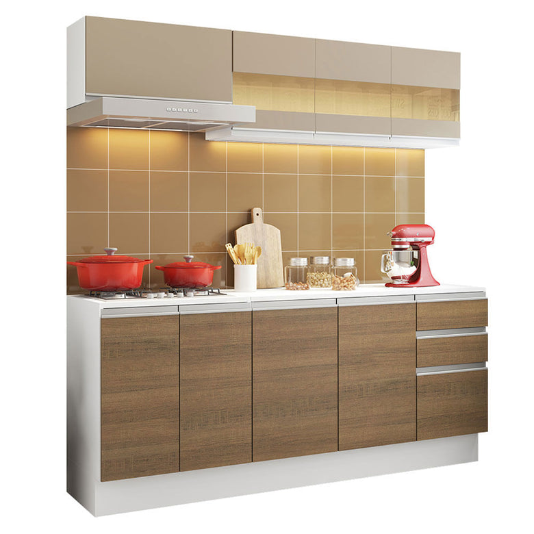 Armário de Cozinha Compacta 100% MDF 180 cm Branco/Rustic/Crema Smart Madesa 01