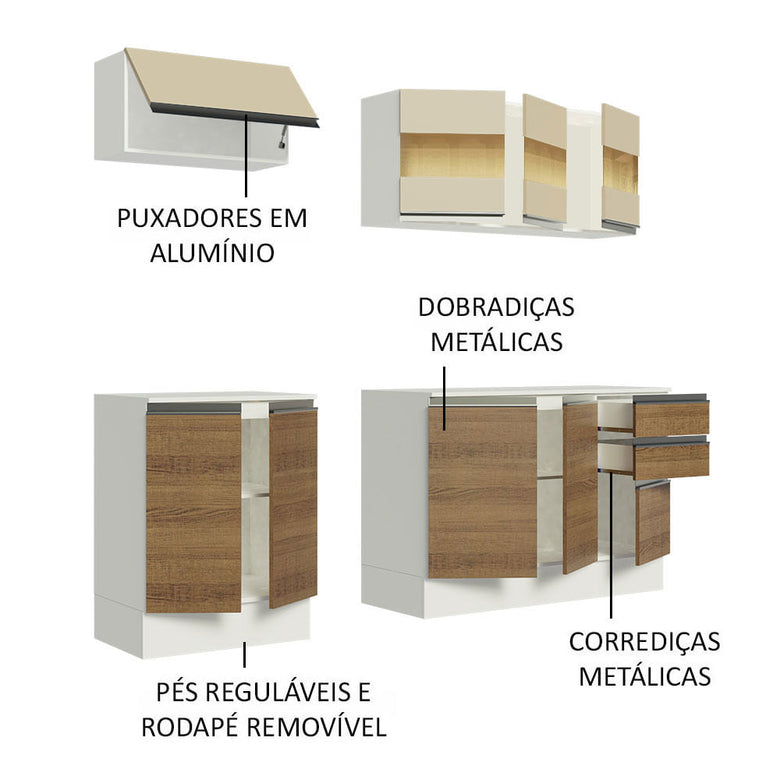 Armário de Cozinha Compacta 100% MDF 180 cm Branco/Rustic/Crema Smart Madesa 01