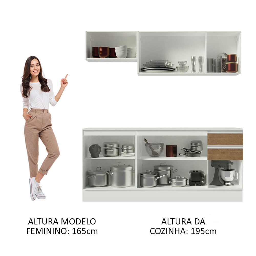 Armário de Cozinha Compacta 100% MDF 180 cm Branco/Rustic/Crema Smart Madesa 01