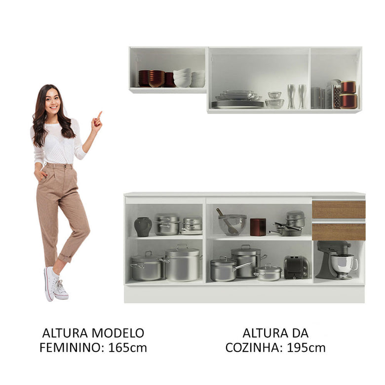 Armário de Cozinha Compacta 100% MDF 180 cm Branco/Rustic/Crema Smart Madesa 01