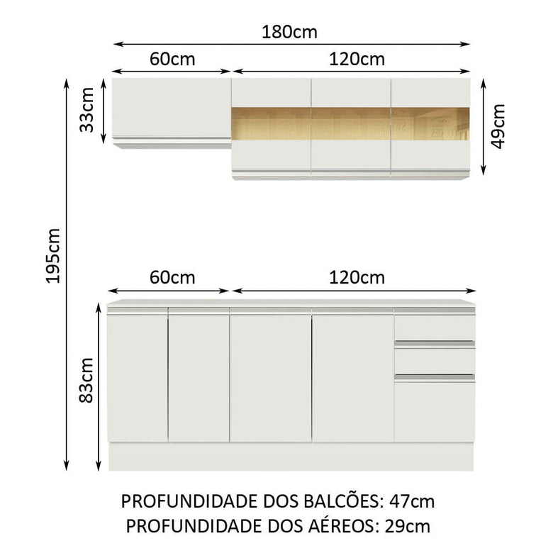 Armário de Cozinha Compacta 100% MDF 180 cm Branco Smart Madesa 01
