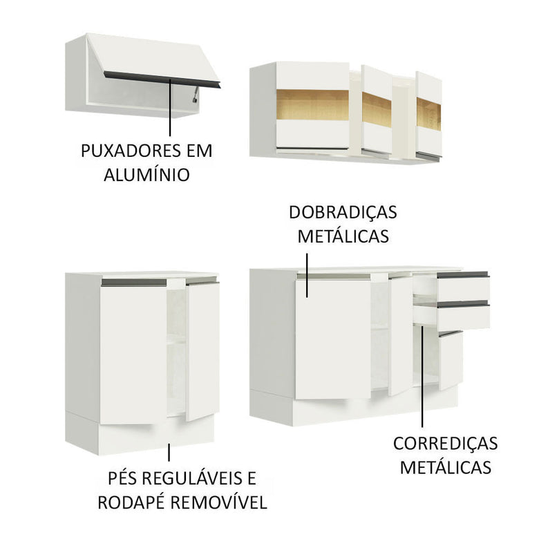 Armário de Cozinha Compacta 100% MDF 180 cm Branco Smart Madesa 01