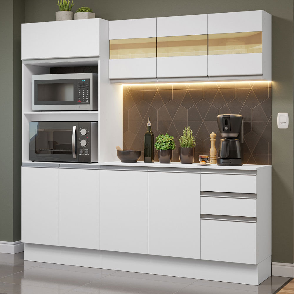 Armário de Cozinha Compacta 100% MDF 190 cm Frentes Branco Smart Madesa 01 - Branco