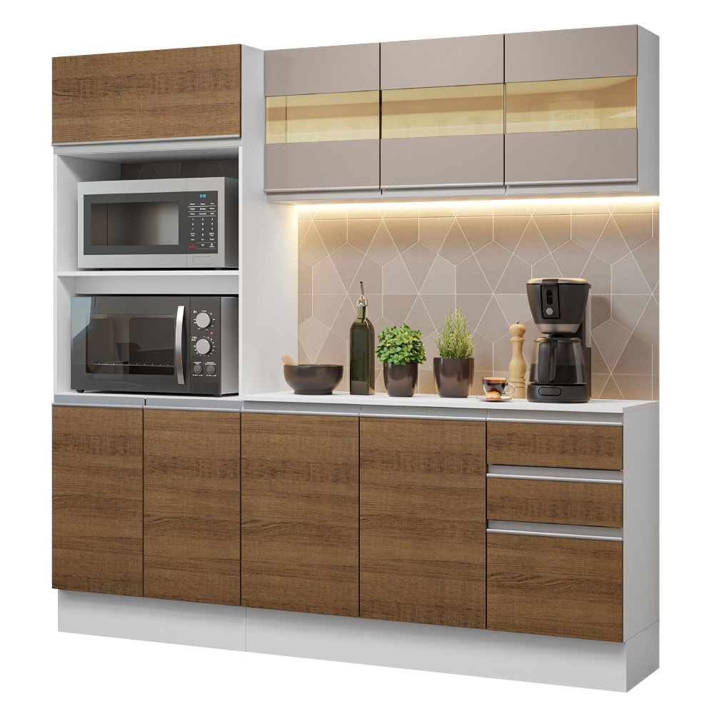 Armário de Cozinha Compacta 100% MDF 190 cm Branco/Rustic/Crema Smart Madesa 01 - Branco/Rustic/Crema