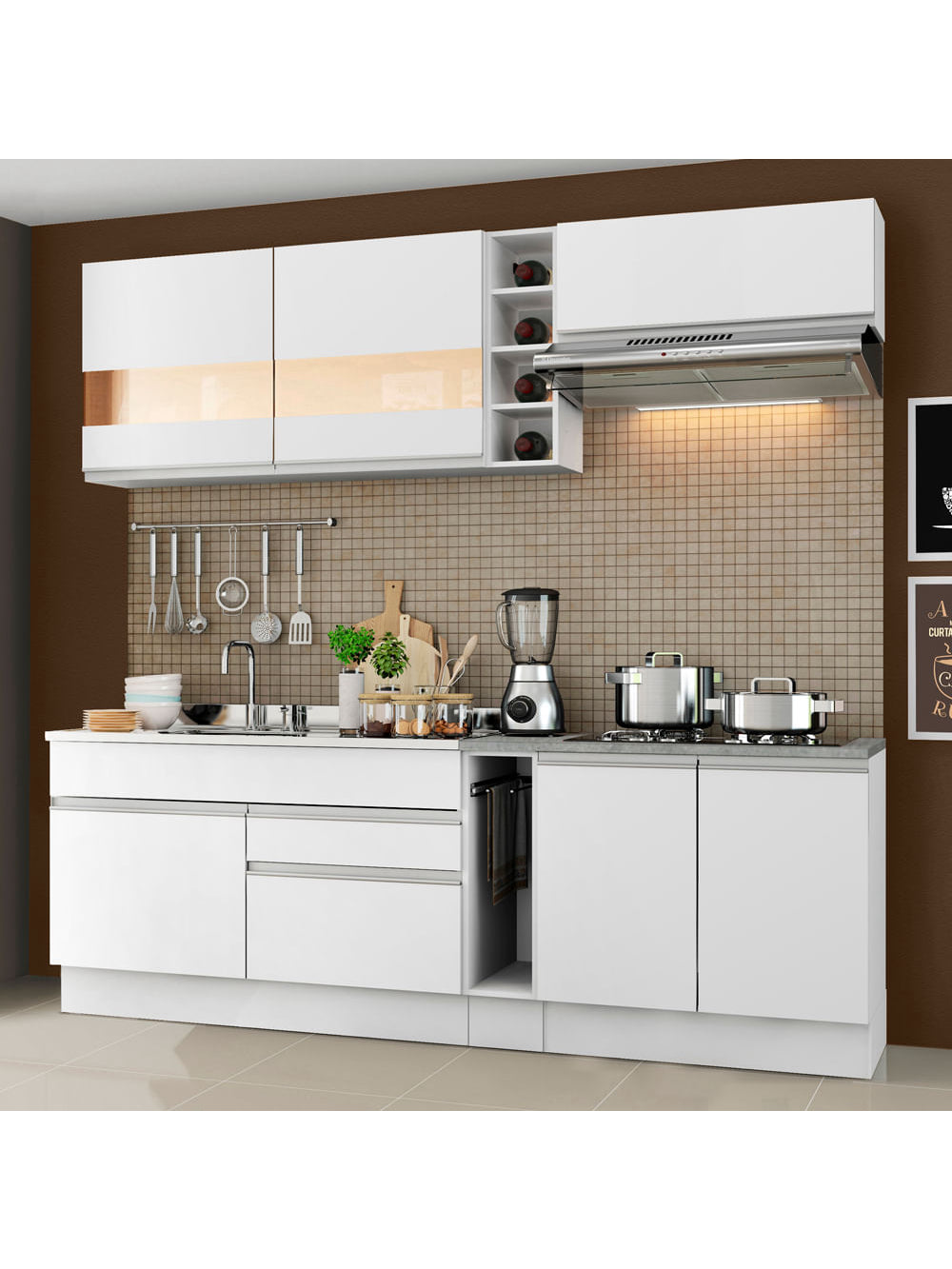 Armário de Cozinha Completa 220cm Branco Parma Madesa 02 - Branco