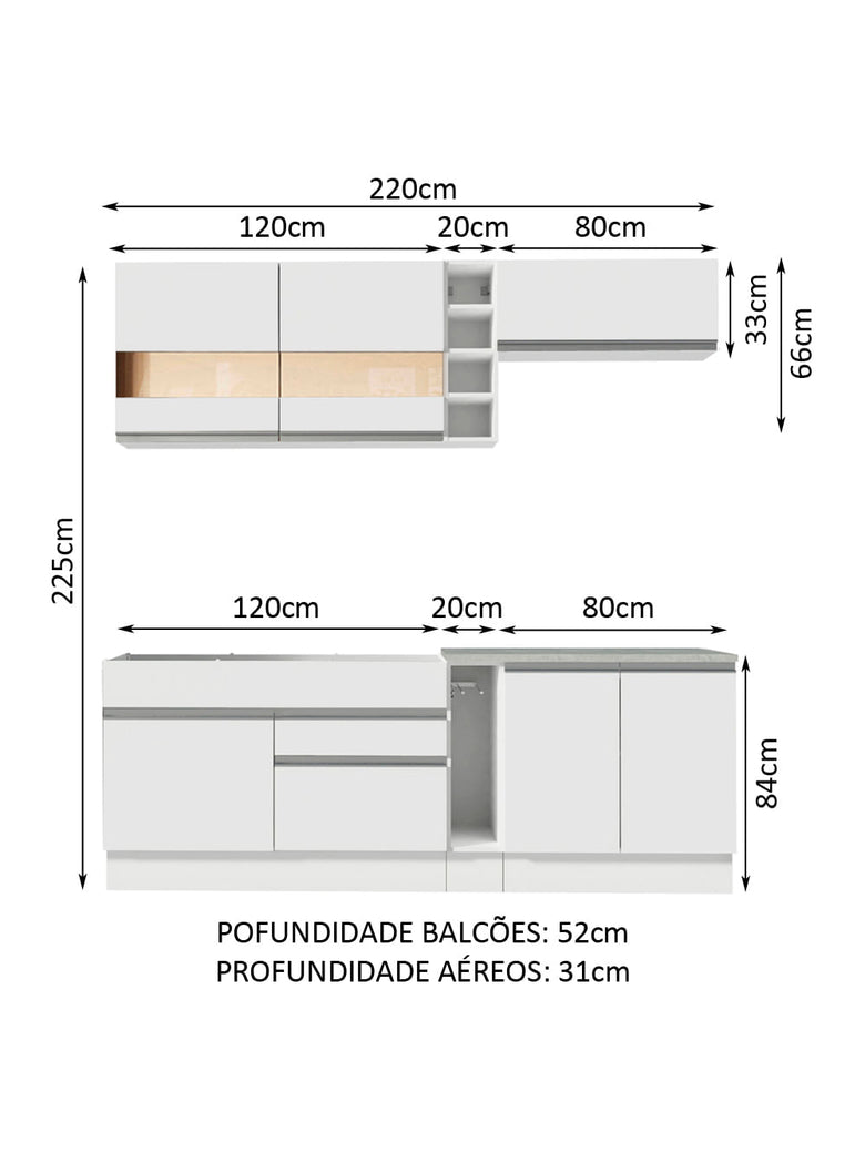 Armário de Cozinha Completa 220cm Branco Parma Madesa 02