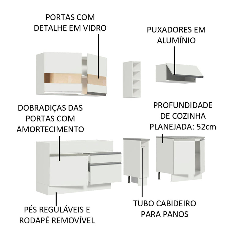 Armário de Cozinha Completa 220cm Branco Parma Madesa 02