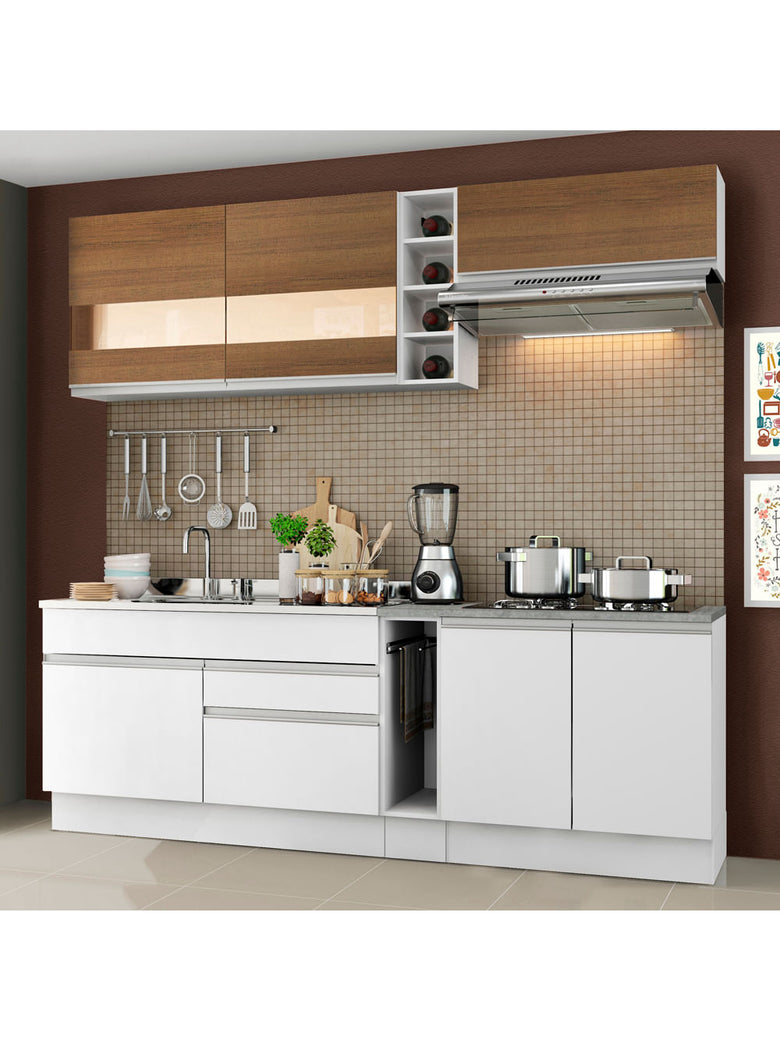 Armário de Cozinha Completa 220cm Branco/Branco/Rustic Parma Madesa 02
