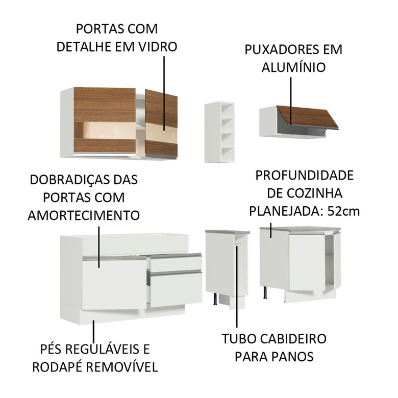 Armário de Cozinha Completa 220cm Branco/Branco/Rustic Parma Madesa 02