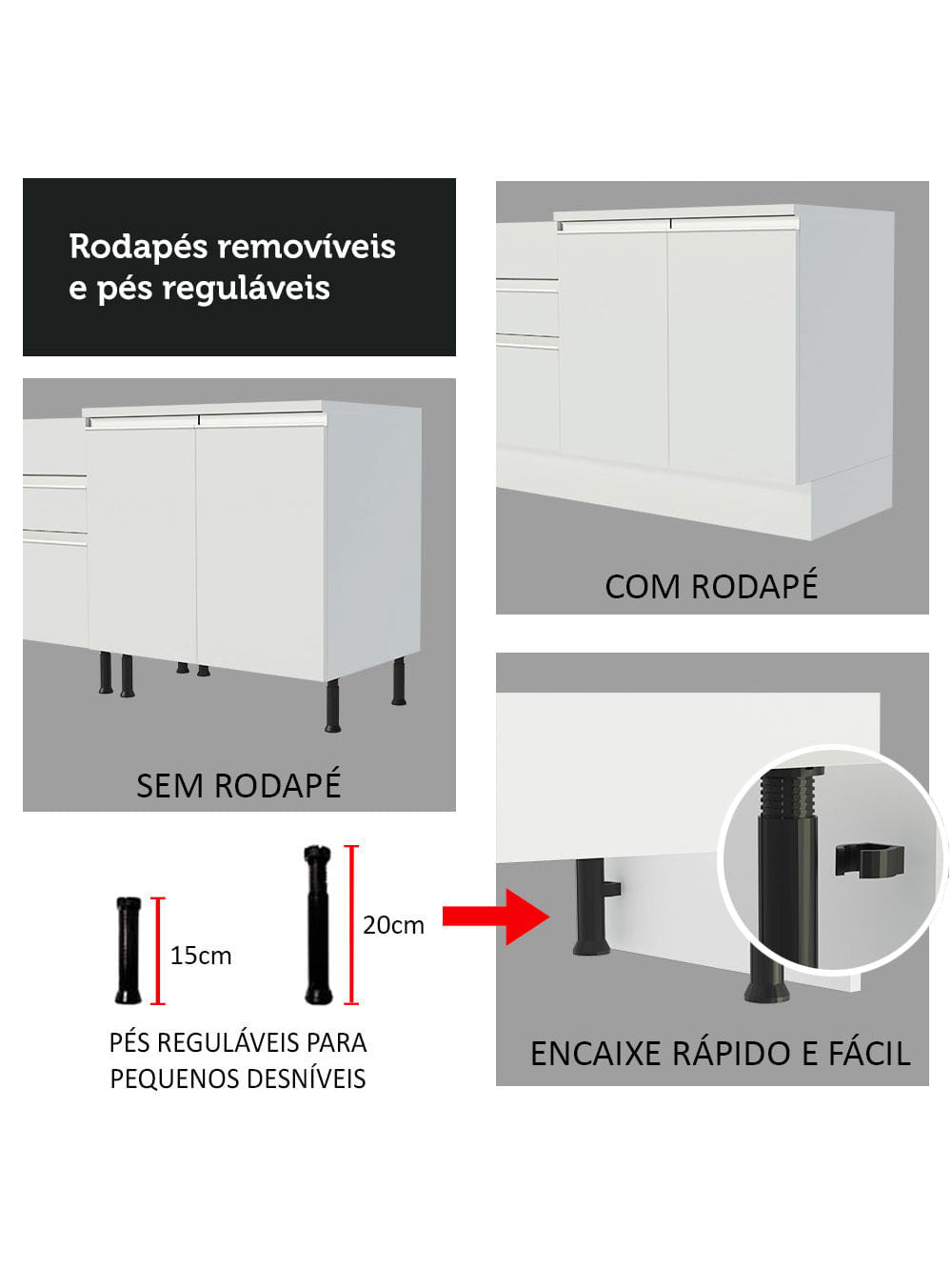 Armário de Cozinha Completa 220cm Branco/Branco/Rustic Parma Madesa 02