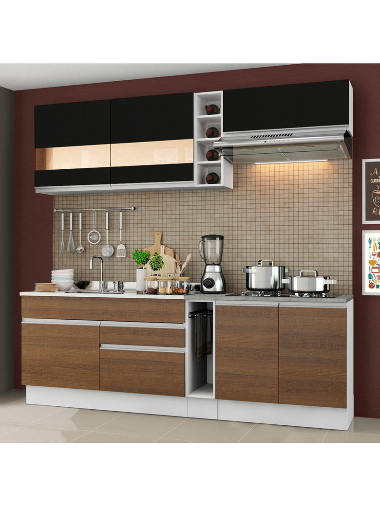 Armário de Cozinha Completa 220cm Branco/Rustic/Preto Parma Madesa 02