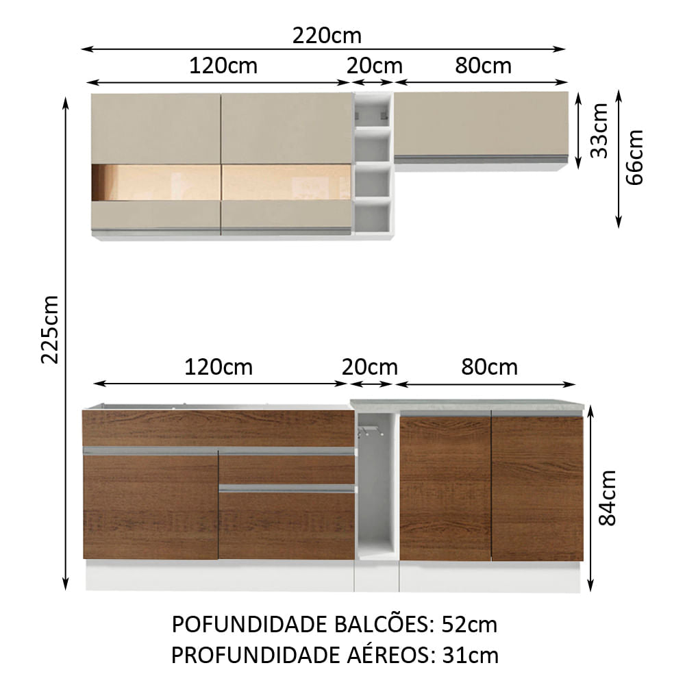 Armário de Cozinha Completa 220cm Branco/Rustic/Crema Parma Madesa 02