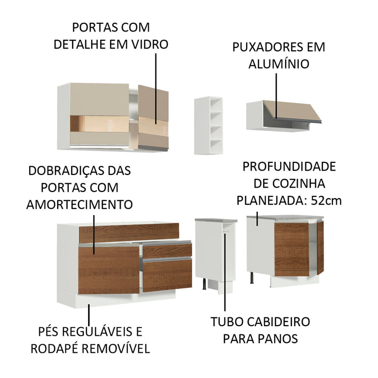 Armário de Cozinha Completa 220cm Branco/Rustic/Crema Parma Madesa 02