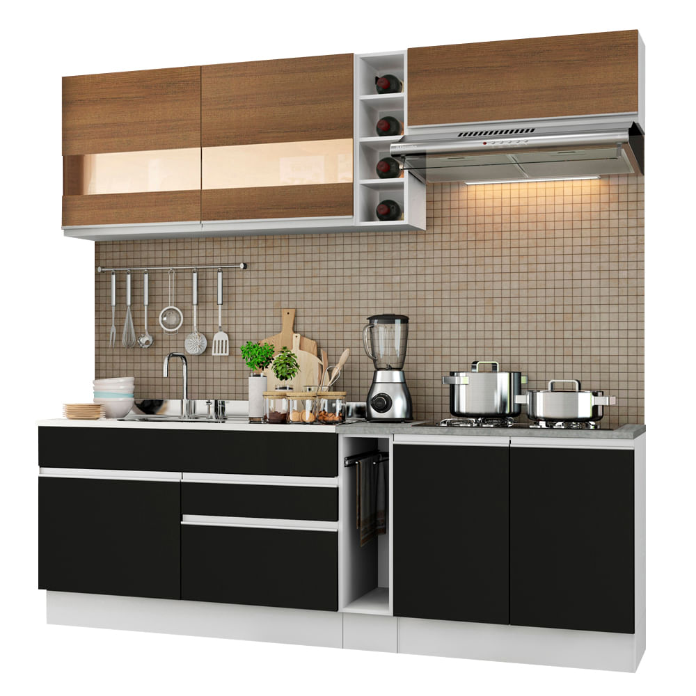 Armário de Cozinha Completa 220cm Branco/Preto/Rustic Parma Madesa 02 - Branco/Preto/Rustic