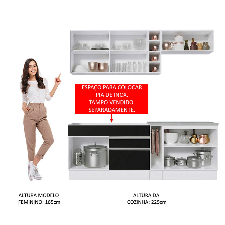Armário de Cozinha Completa 220cm Branco/Preto/Rustic Parma Madesa 02